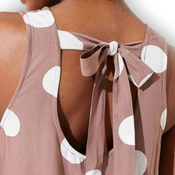 Loft Polka Dot Tie Back Swing Dress Brown White Desert Taupe Women’s Size Large - Picture 12 of 12
